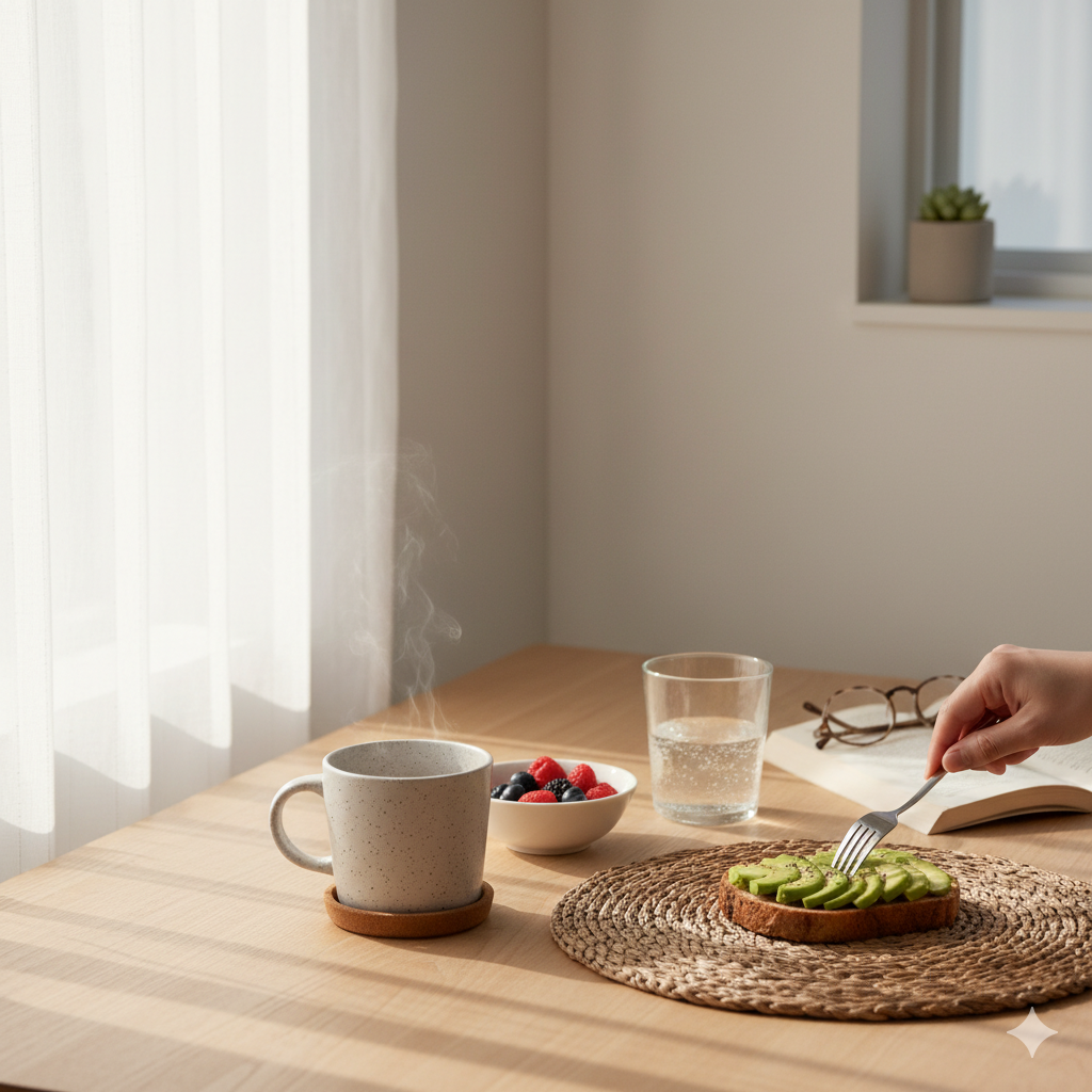 Morning mood: soft playlist, hard boundary my cortisol said thanks.